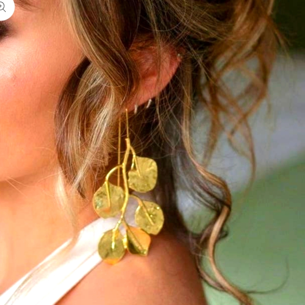 Hammered Gold Olive Leaf Statement earrings
